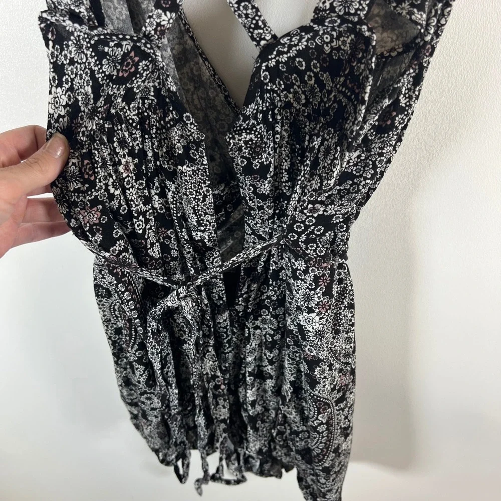 Free People Floral Paisley Ruffle Romper‎ Black White OB514093 Size 10 NWT